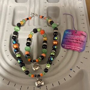 Handmade Halloween Dog Necklace and Matching Owner Bracelet Set